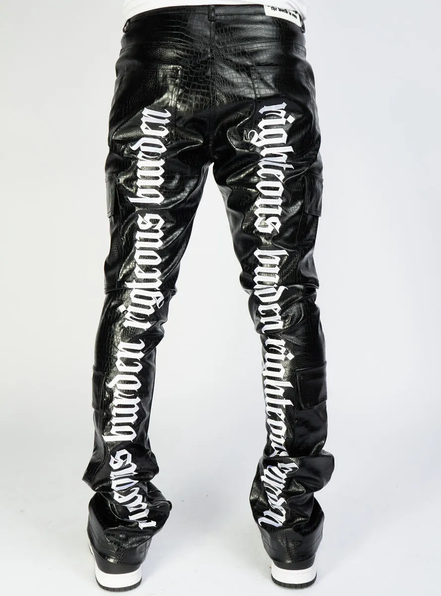 Politics Jeans - Harris - Alligator Leather Stacked Flare with Embroidery - Black And White  - 561