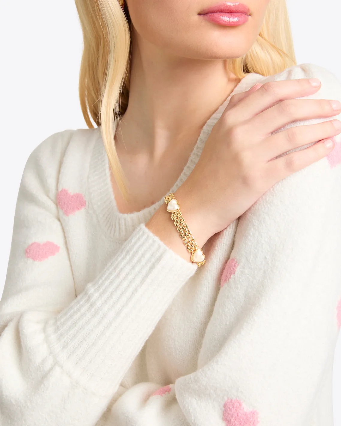 Puff Sleeve Heart Sweater in White