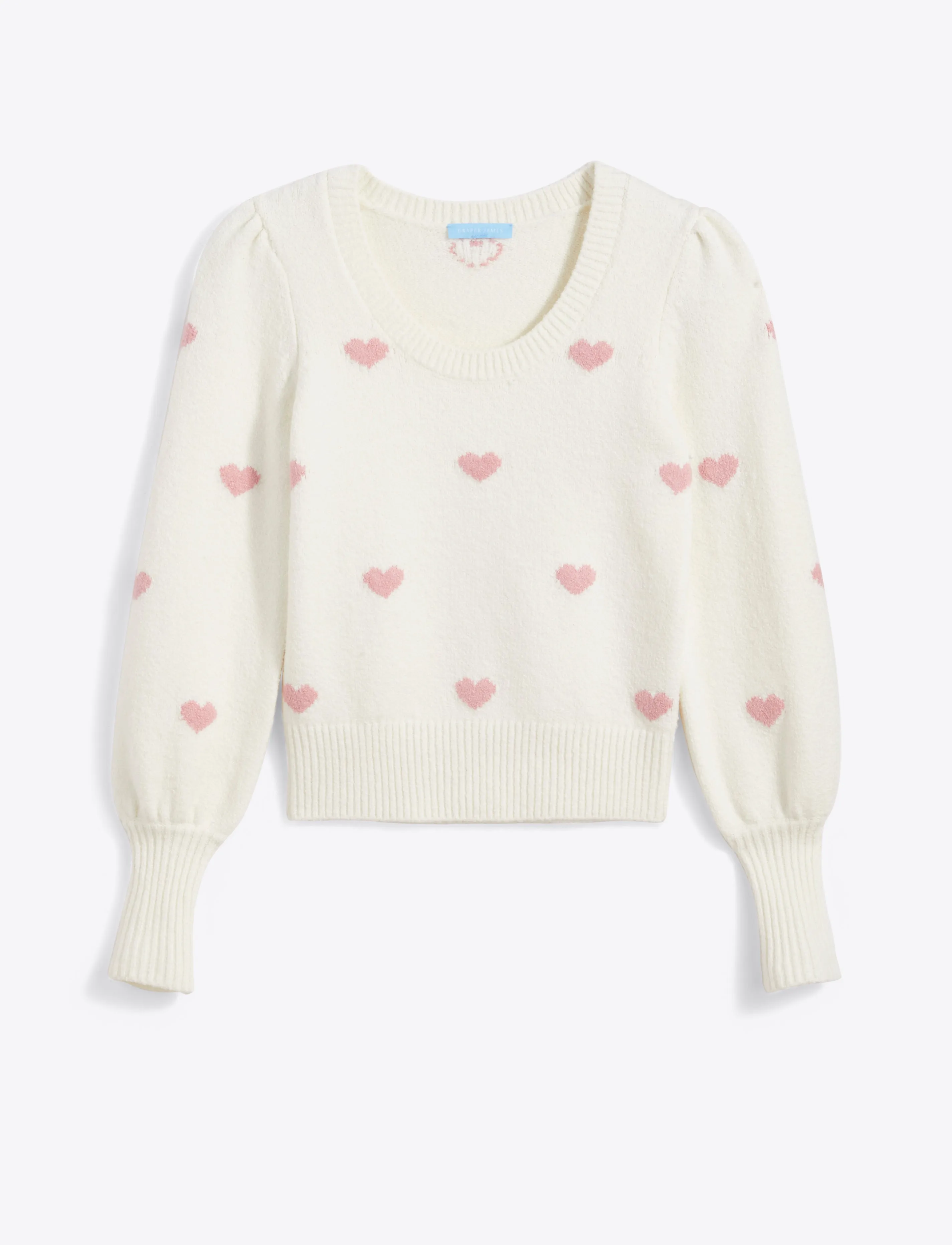 Puff Sleeve Heart Sweater in White