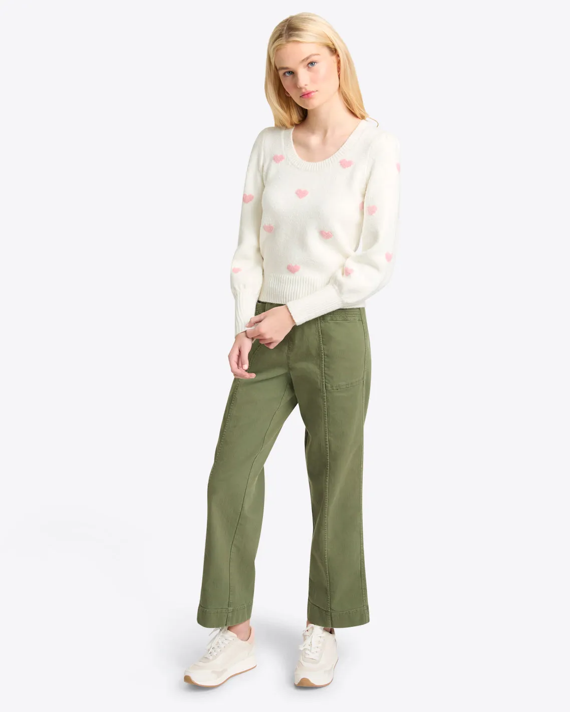 Puff Sleeve Heart Sweater in White