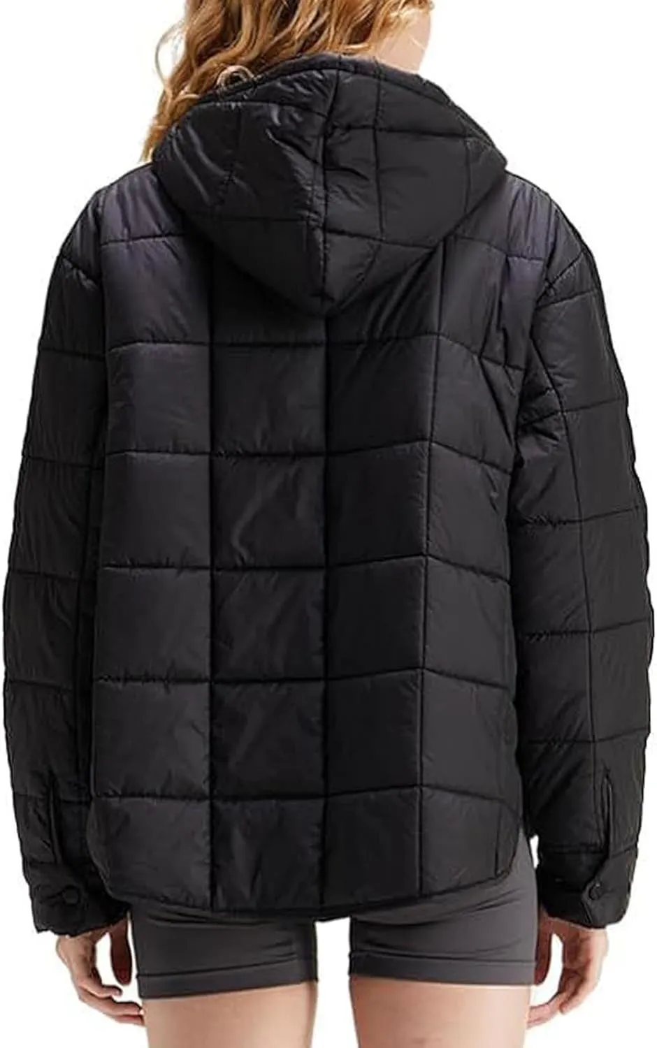 Pullover Puffer Jacket for Women Long Sleeve Oversized Quilted Jackets Solid Color Hooded Sweatshirt Fall Comfy Outwear