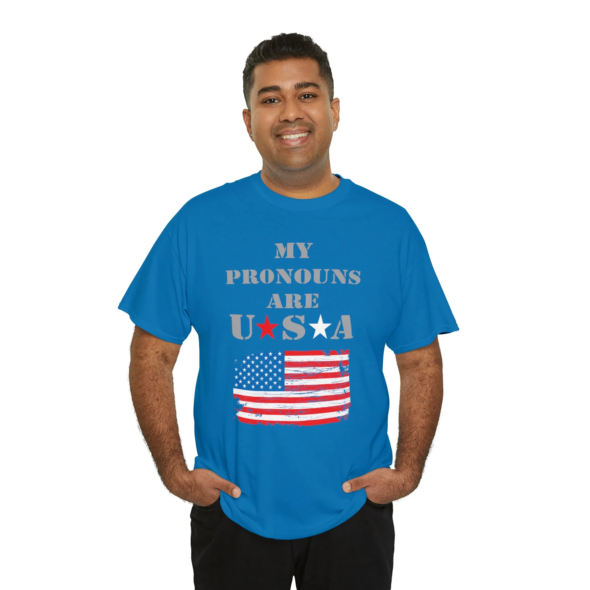 "My Pronouns are USA" in a super comfy heavy cotton t-shirt