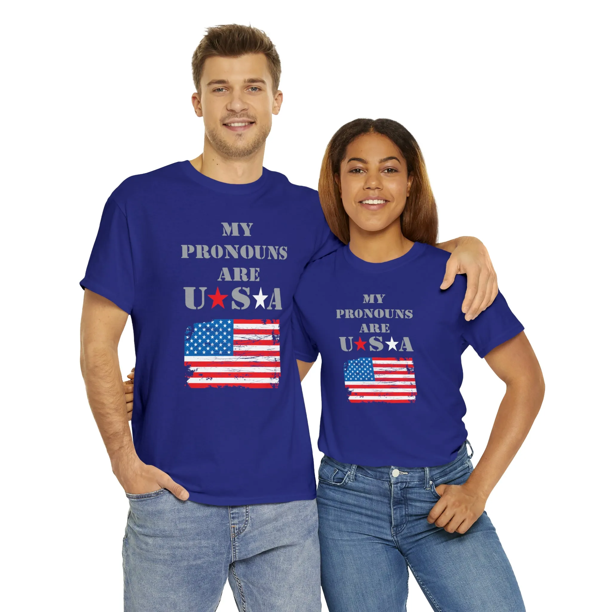 "My Pronouns are USA" in a super comfy heavy cotton t-shirt