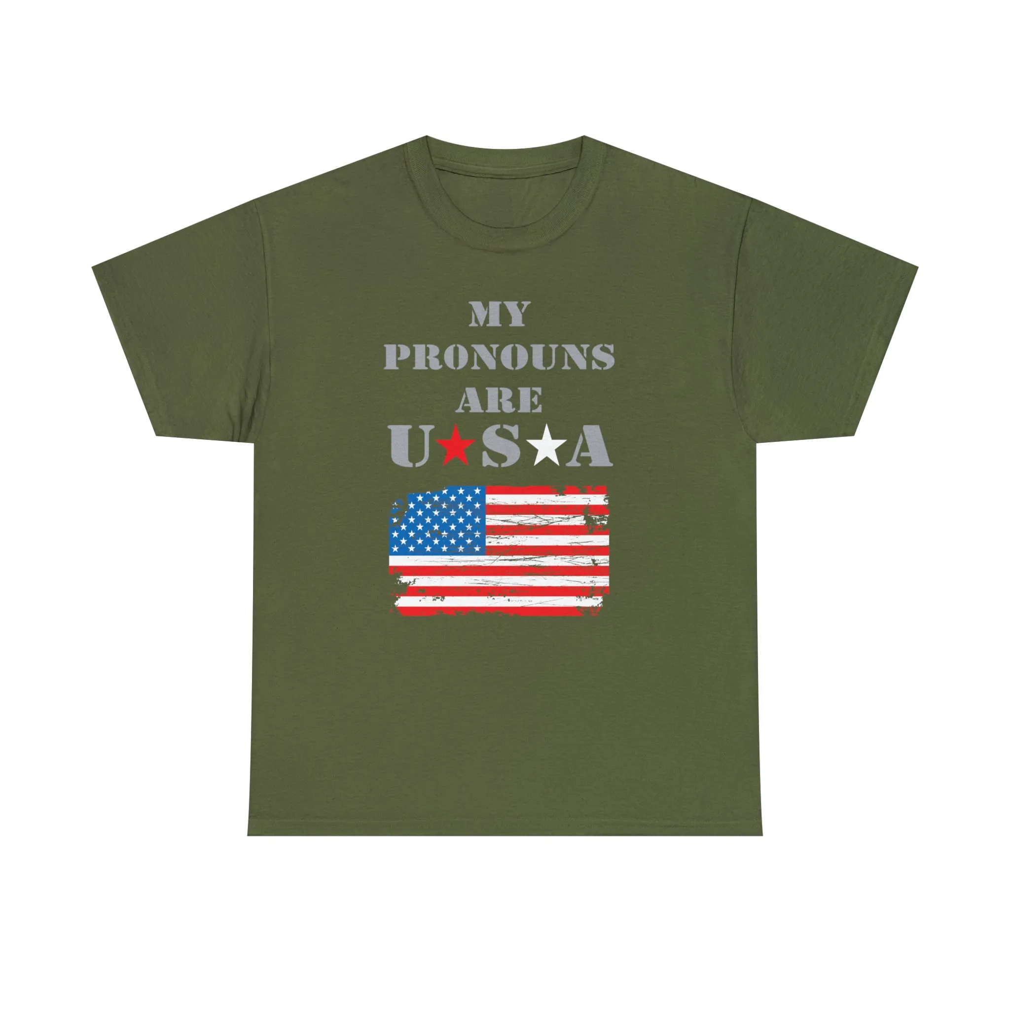 "My Pronouns are USA" in a super comfy heavy cotton t-shirt