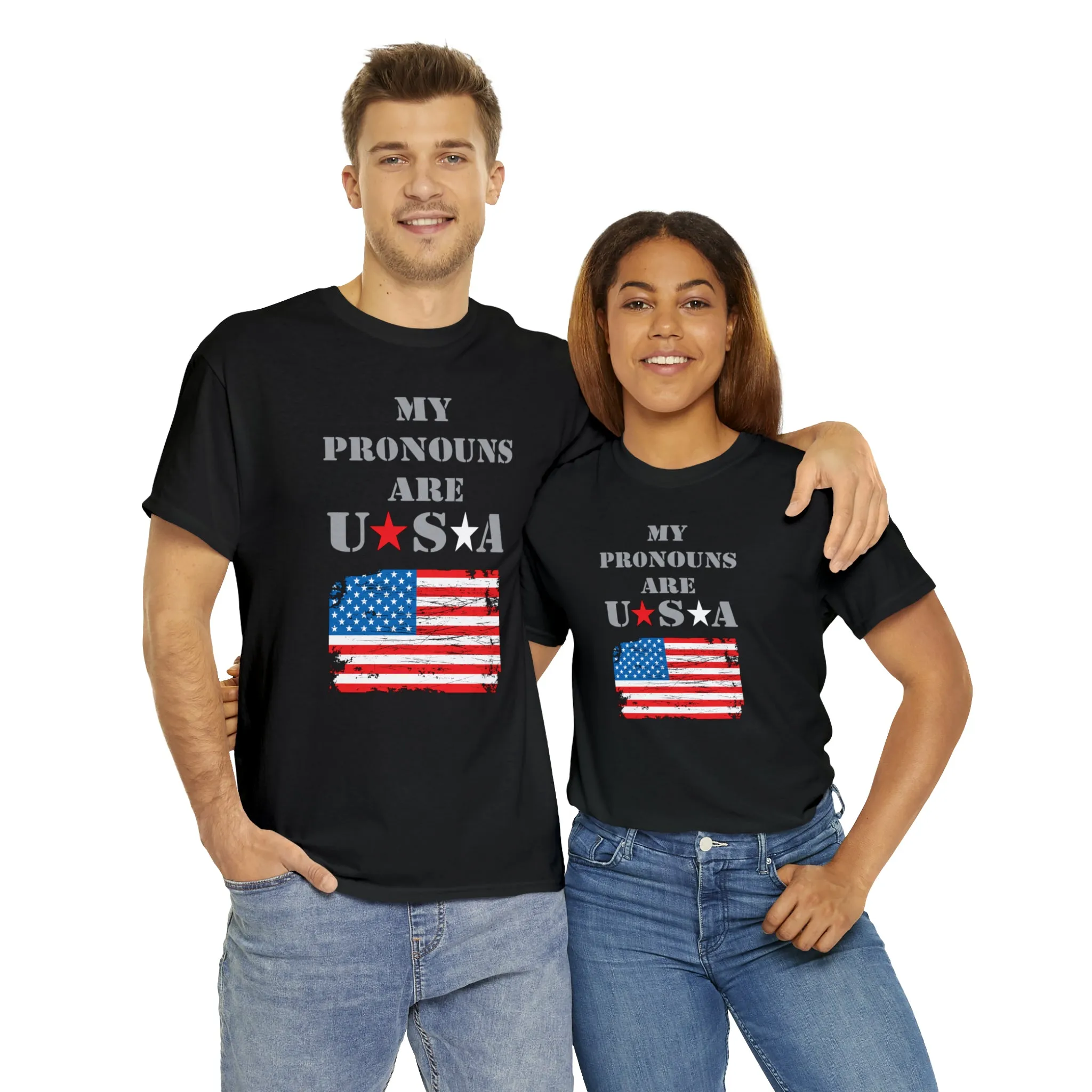 "My Pronouns are USA" in a super comfy heavy cotton t-shirt