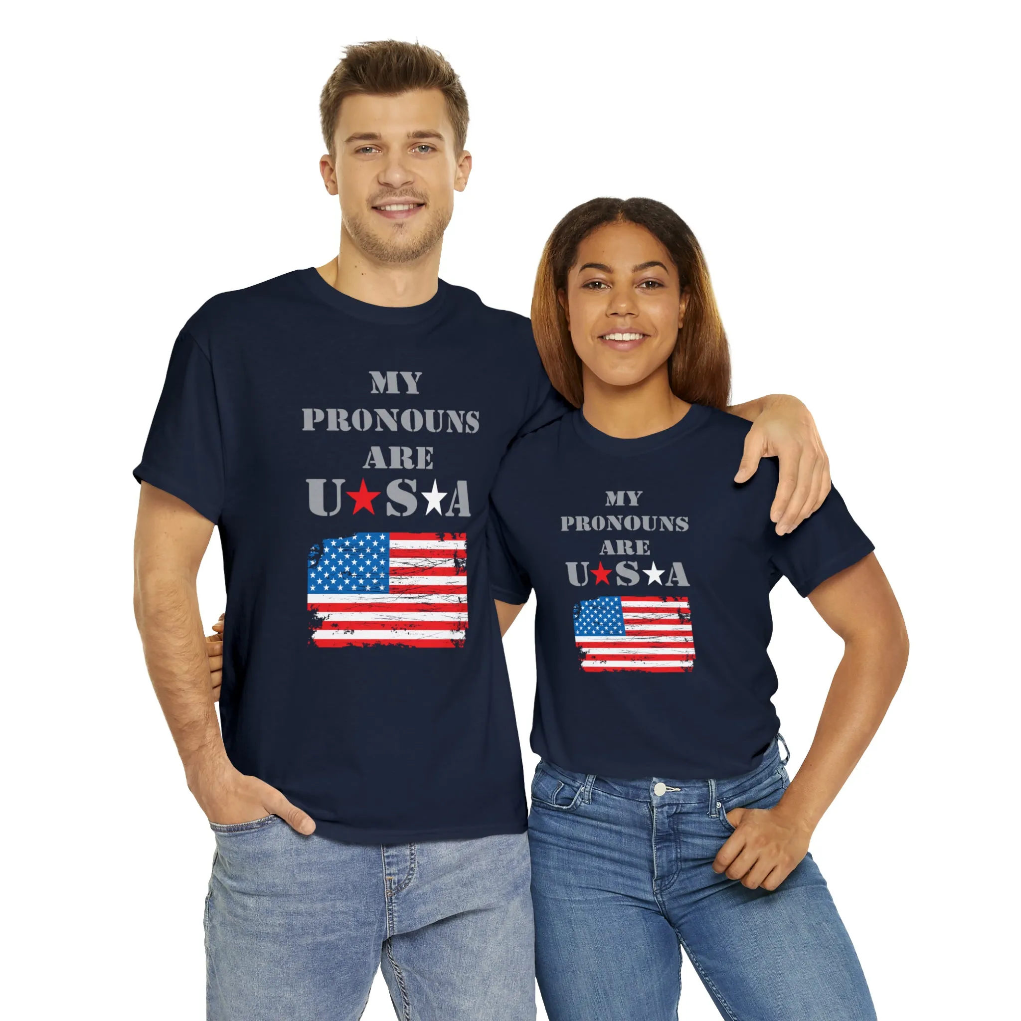 "My Pronouns are USA" in a super comfy heavy cotton t-shirt
