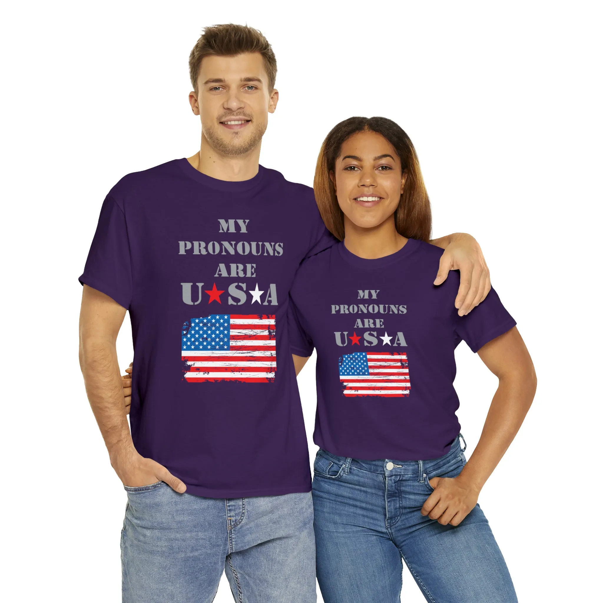 "My Pronouns are USA" in a super comfy heavy cotton t-shirt