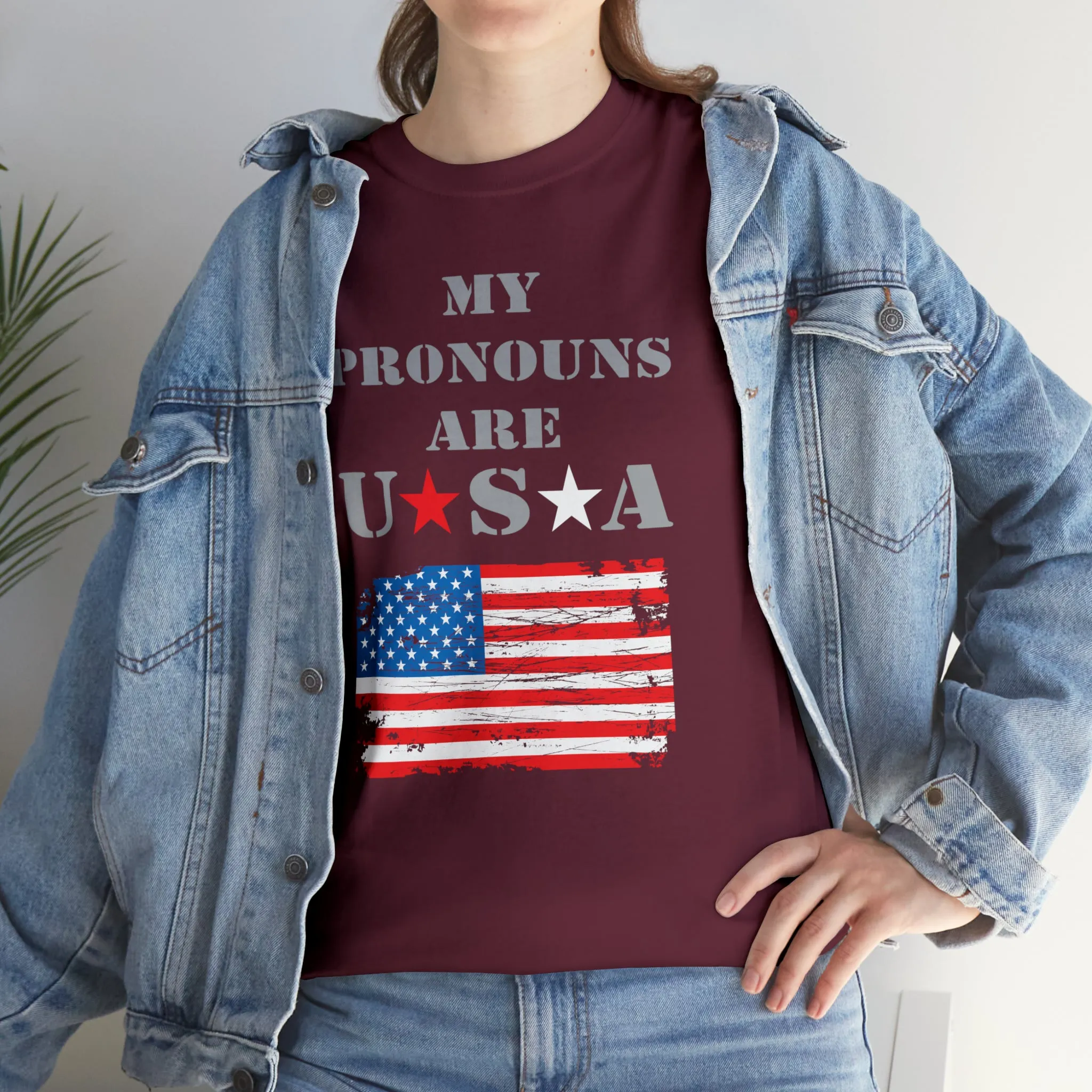 "My Pronouns are USA" in a super comfy heavy cotton t-shirt