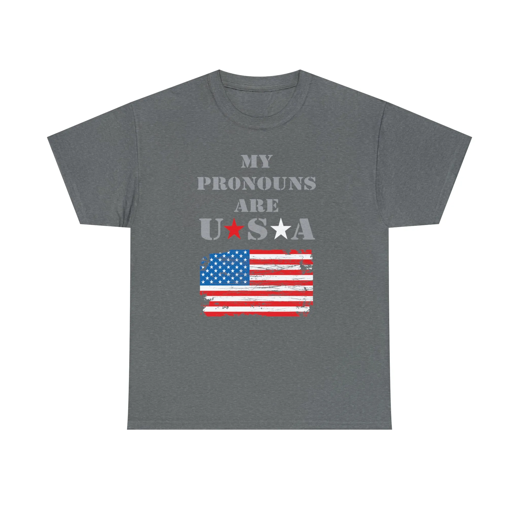 "My Pronouns are USA" in a super comfy heavy cotton t-shirt