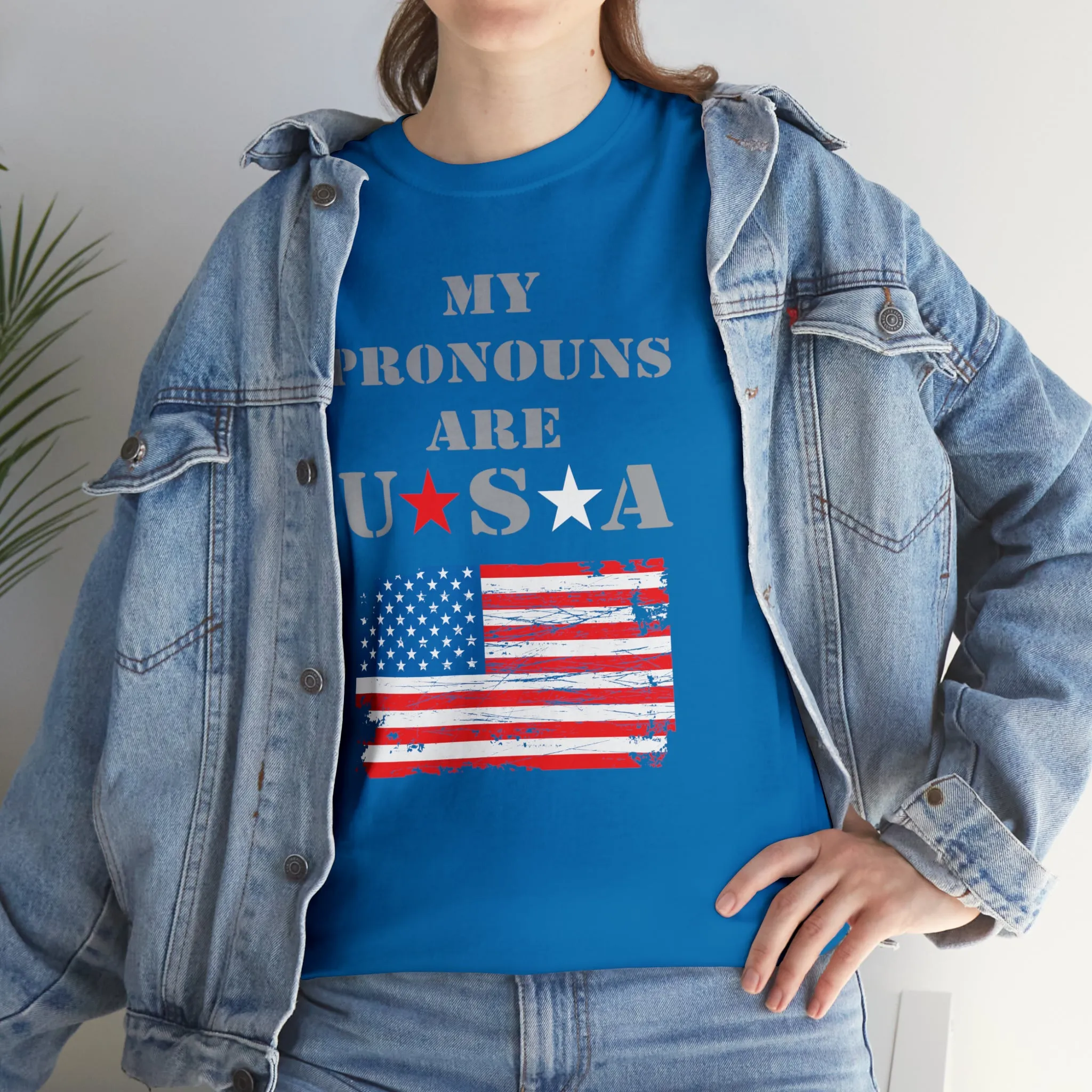 "My Pronouns are USA" in a super comfy heavy cotton t-shirt