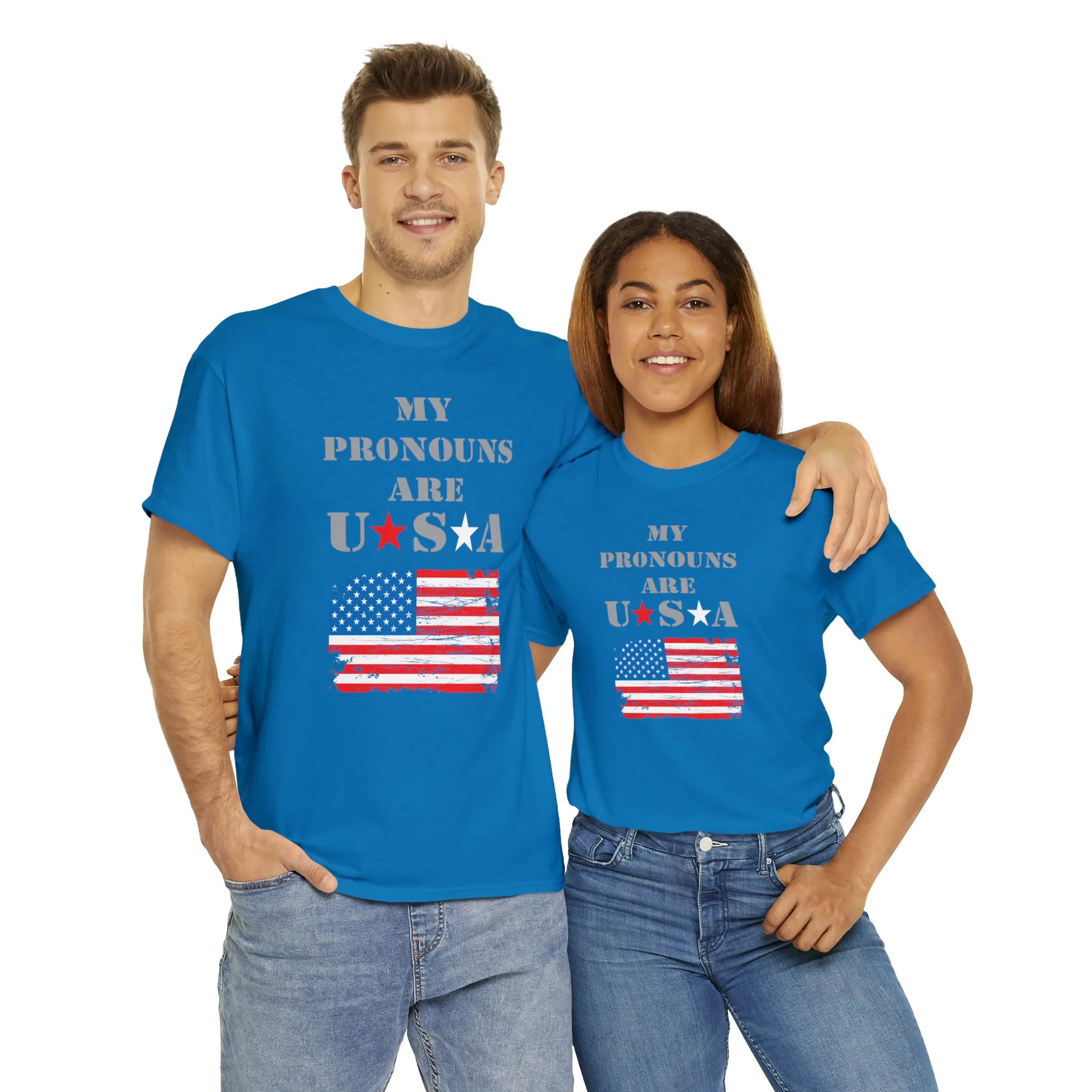 "My Pronouns are USA" in a super comfy heavy cotton t-shirt