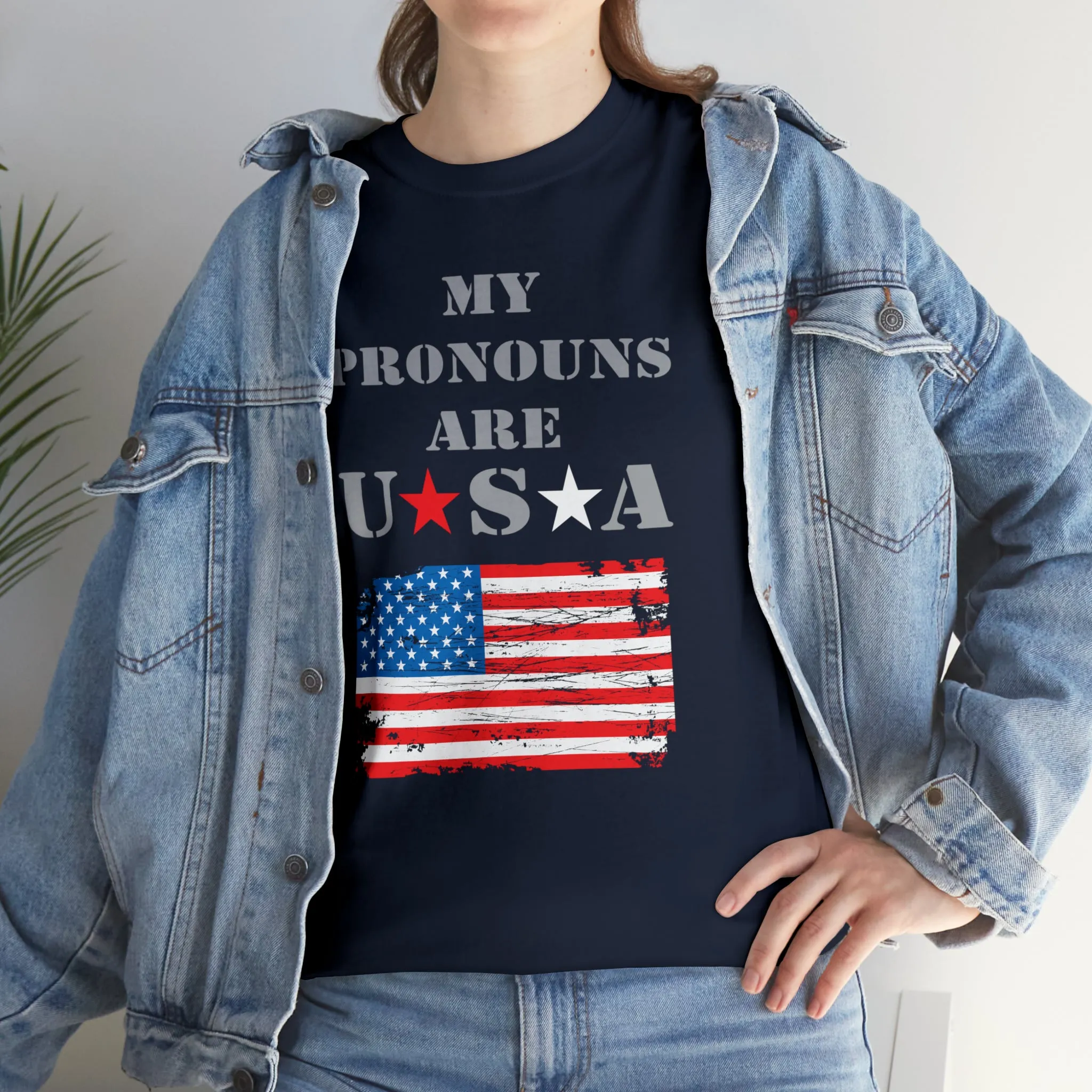 "My Pronouns are USA" in a super comfy heavy cotton t-shirt
