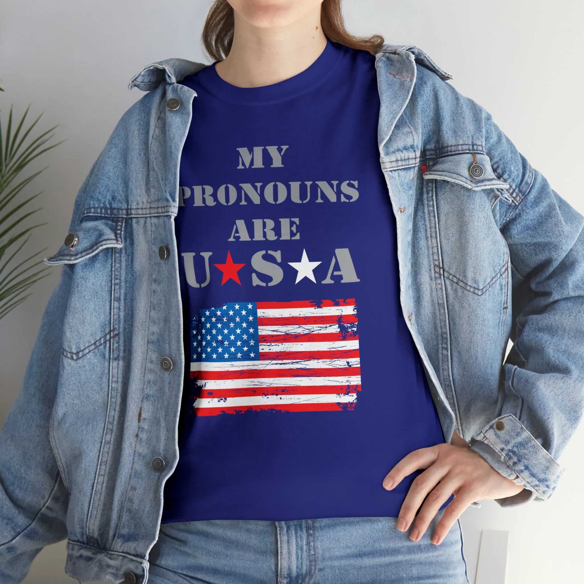 "My Pronouns are USA" in a super comfy heavy cotton t-shirt