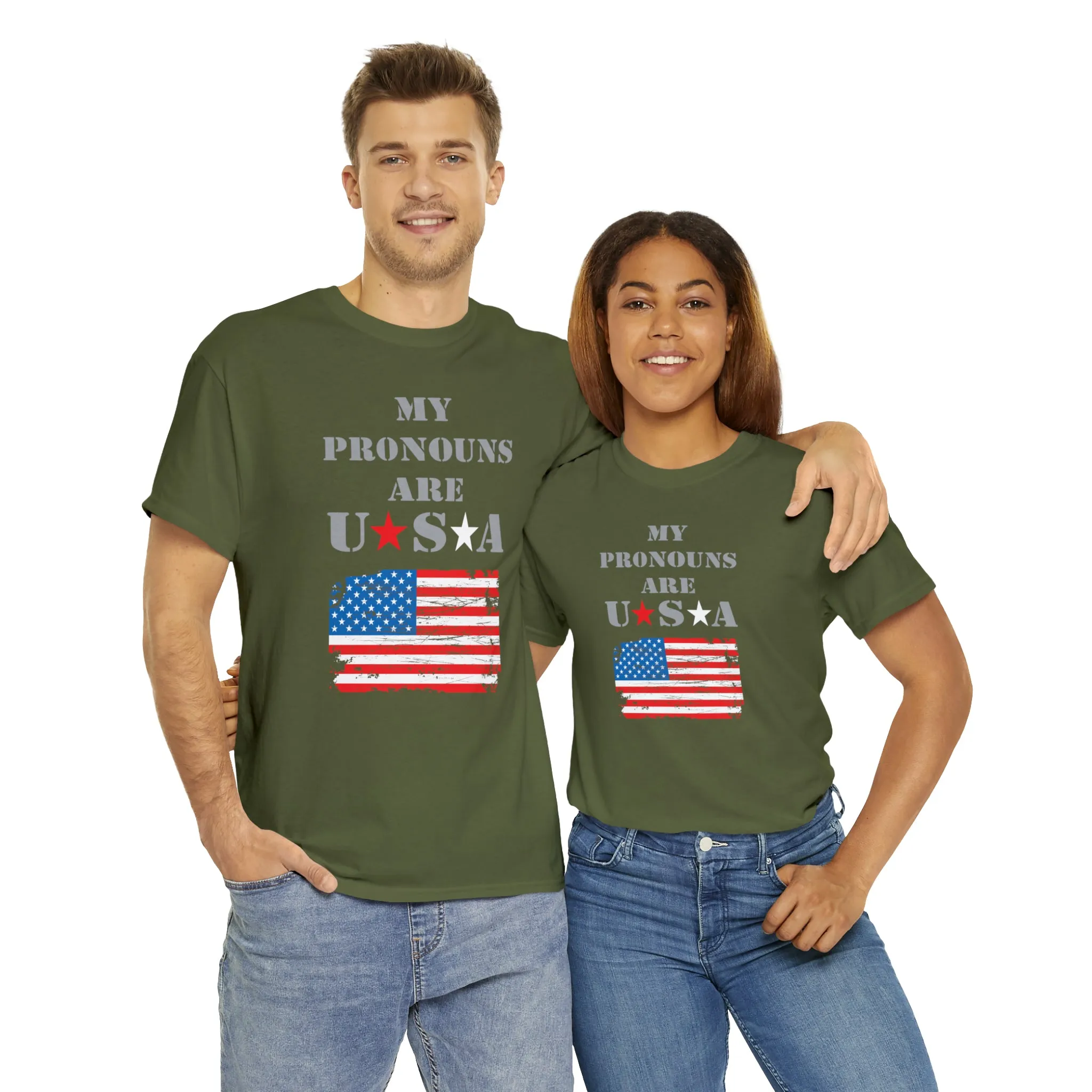 "My Pronouns are USA" in a super comfy heavy cotton t-shirt
