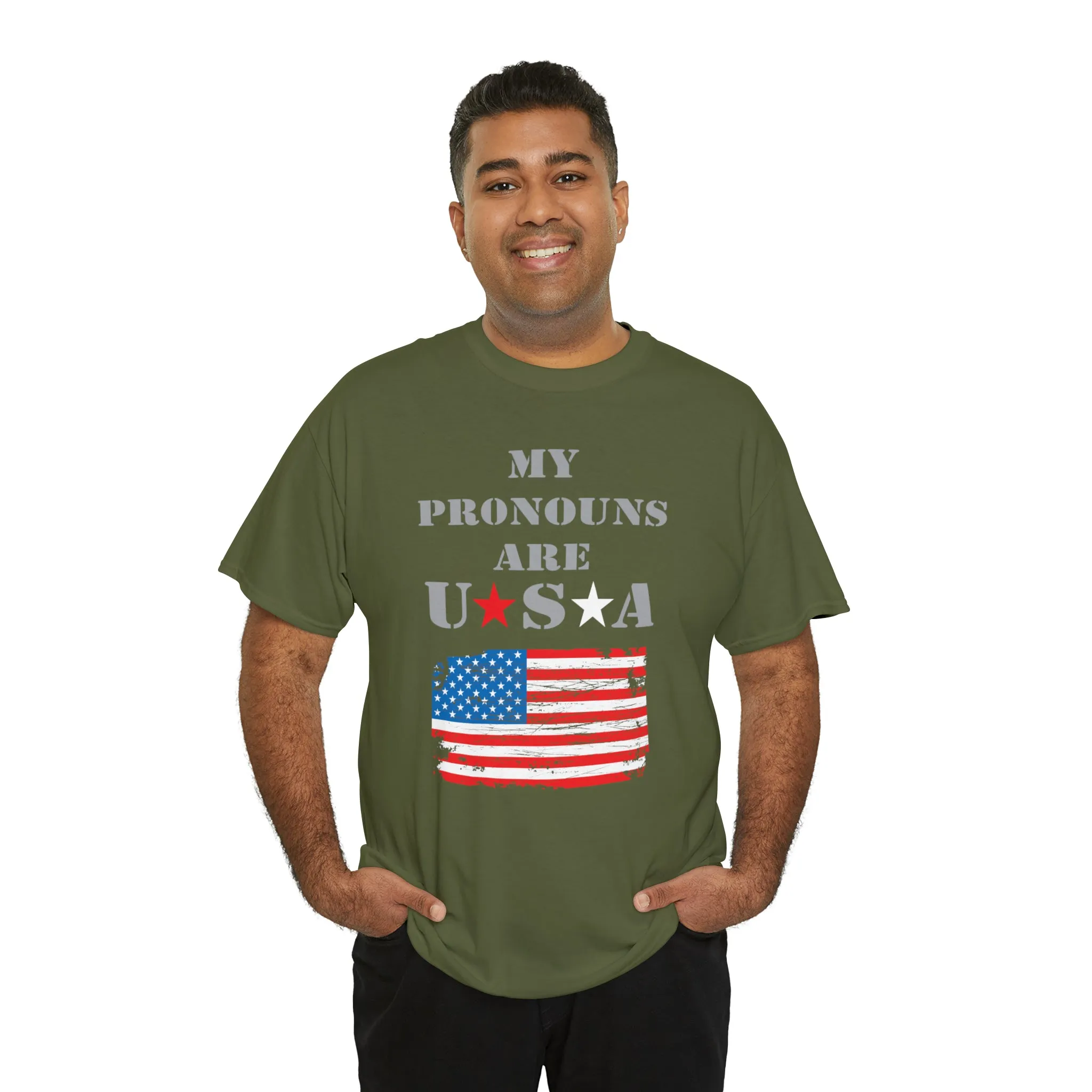 "My Pronouns are USA" in a super comfy heavy cotton t-shirt