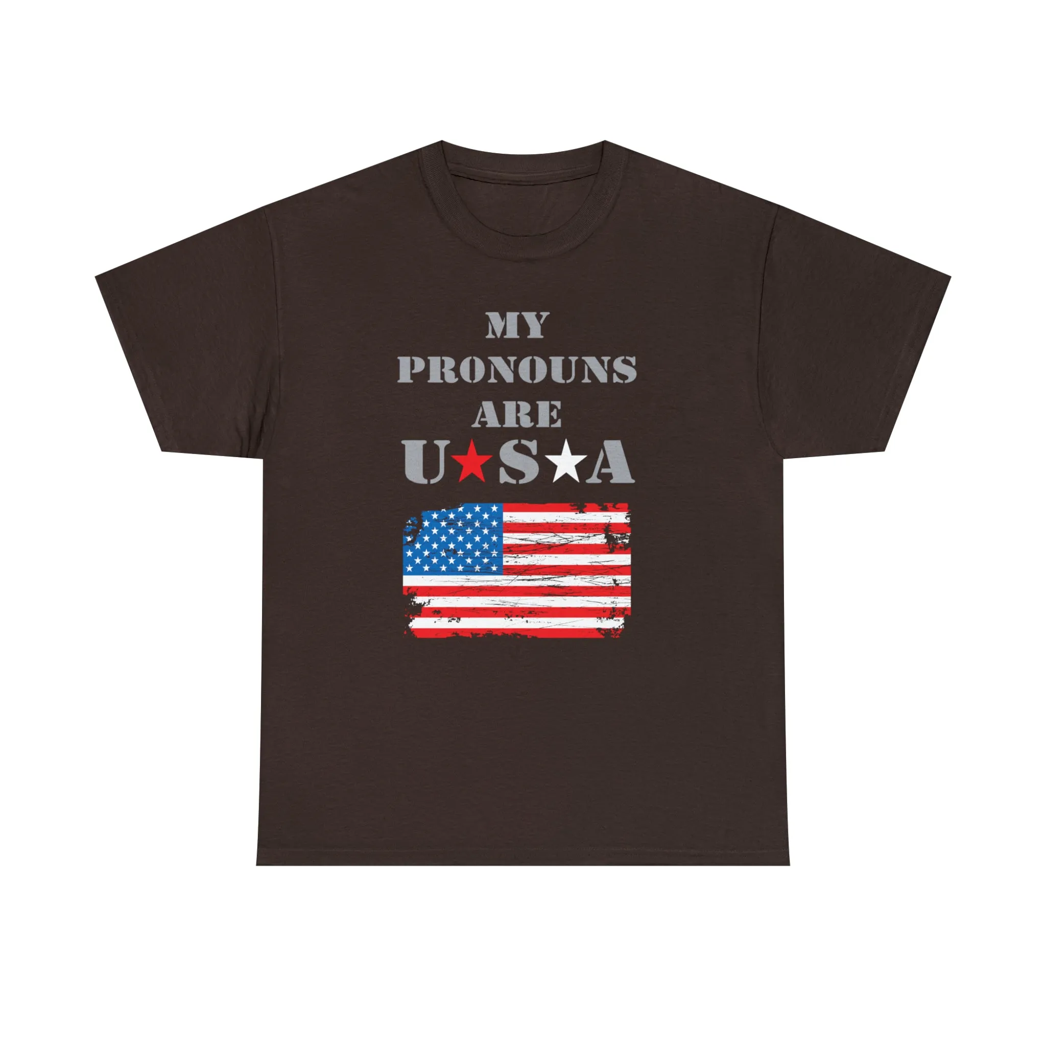 "My Pronouns are USA" in a super comfy heavy cotton t-shirt