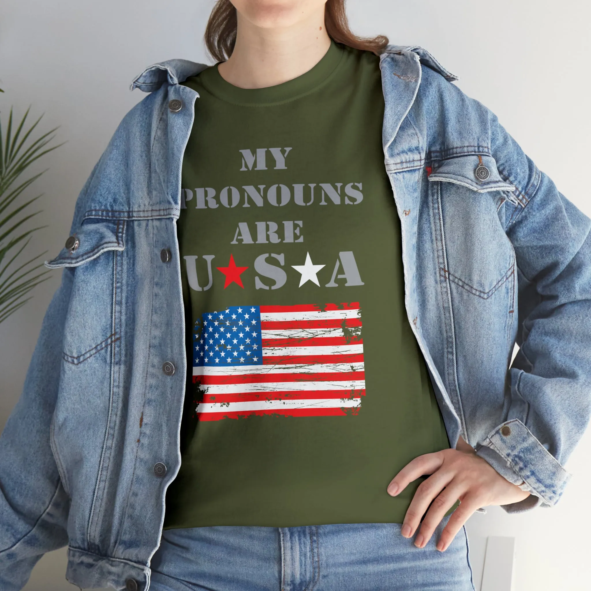 "My Pronouns are USA" in a super comfy heavy cotton t-shirt