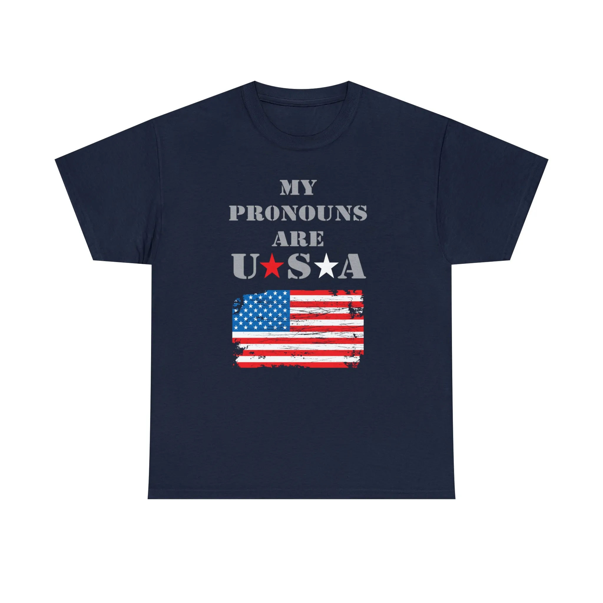 "My Pronouns are USA" in a super comfy heavy cotton t-shirt