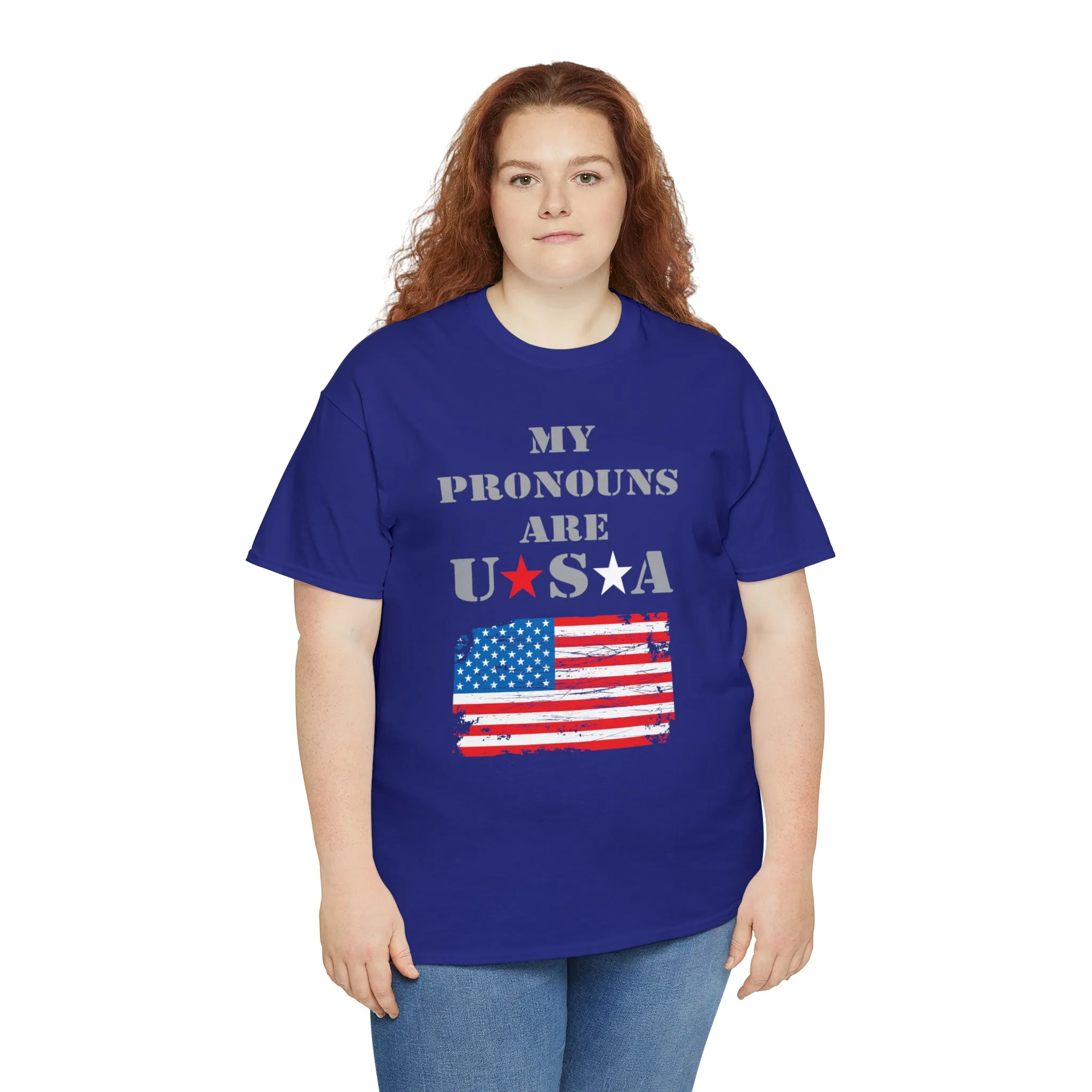 "My Pronouns are USA" in a super comfy heavy cotton t-shirt