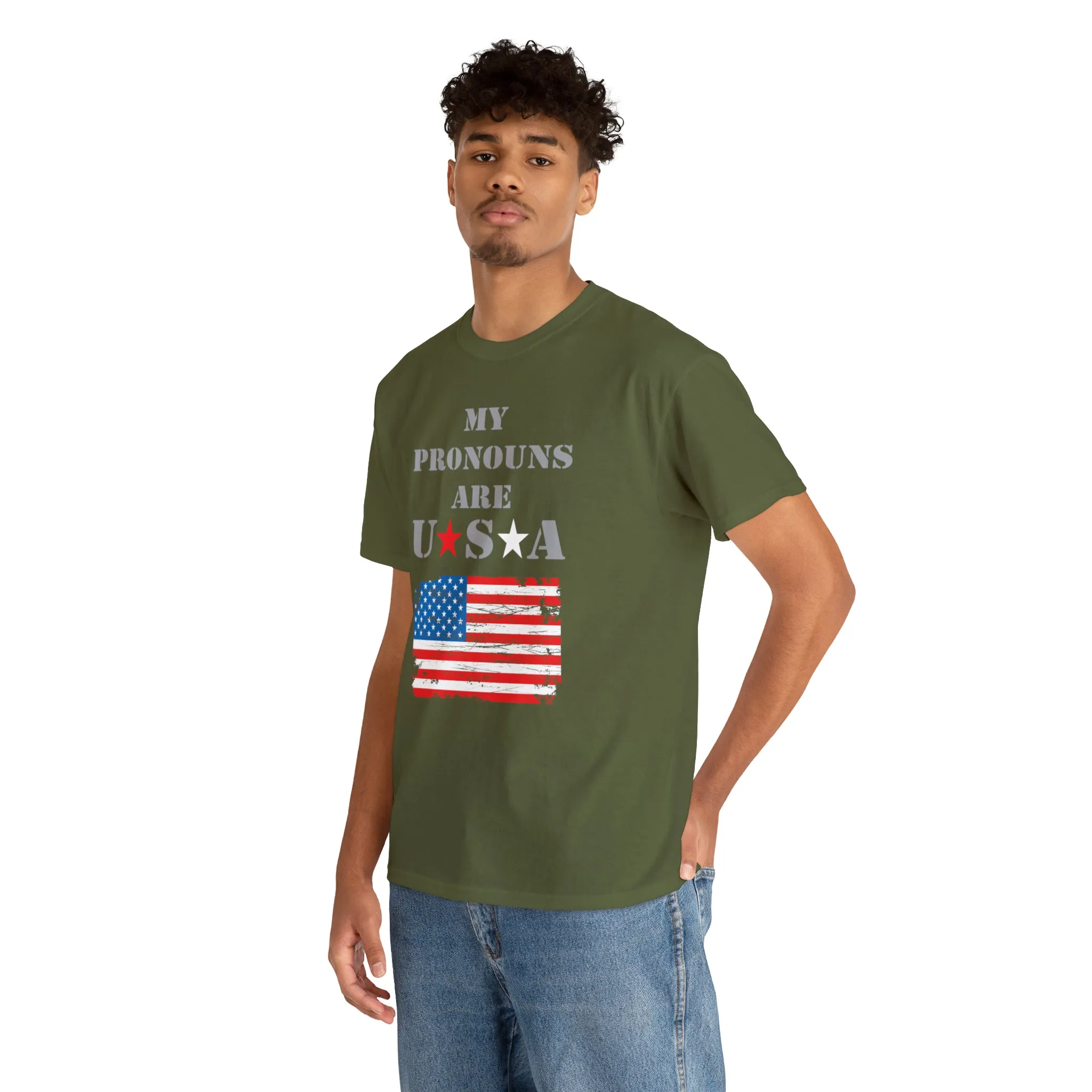 "My Pronouns are USA" in a super comfy heavy cotton t-shirt