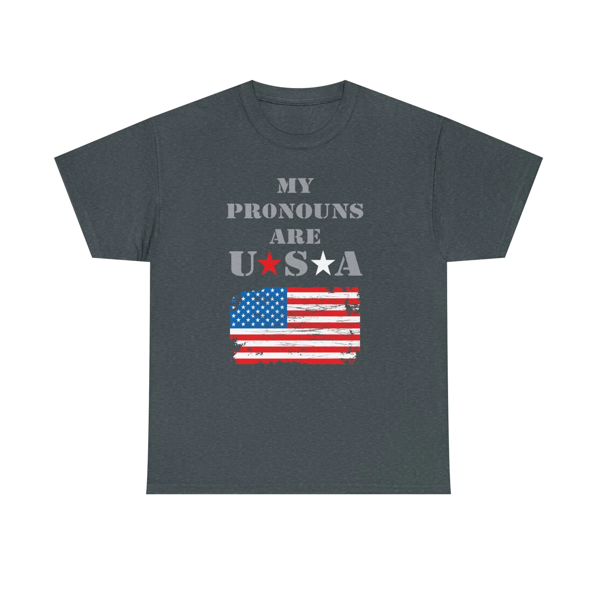 "My Pronouns are USA" in a super comfy heavy cotton t-shirt