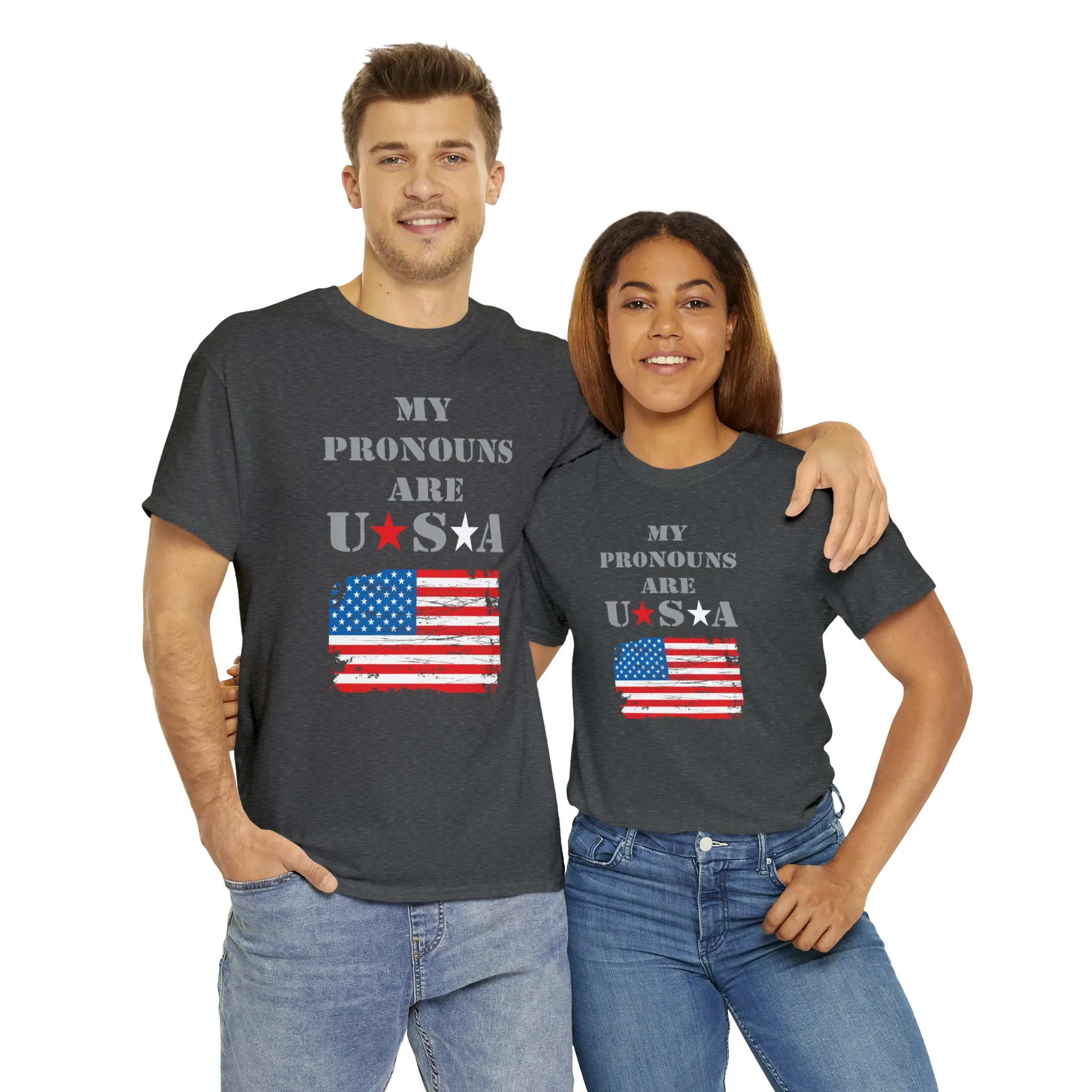 "My Pronouns are USA" in a super comfy heavy cotton t-shirt
