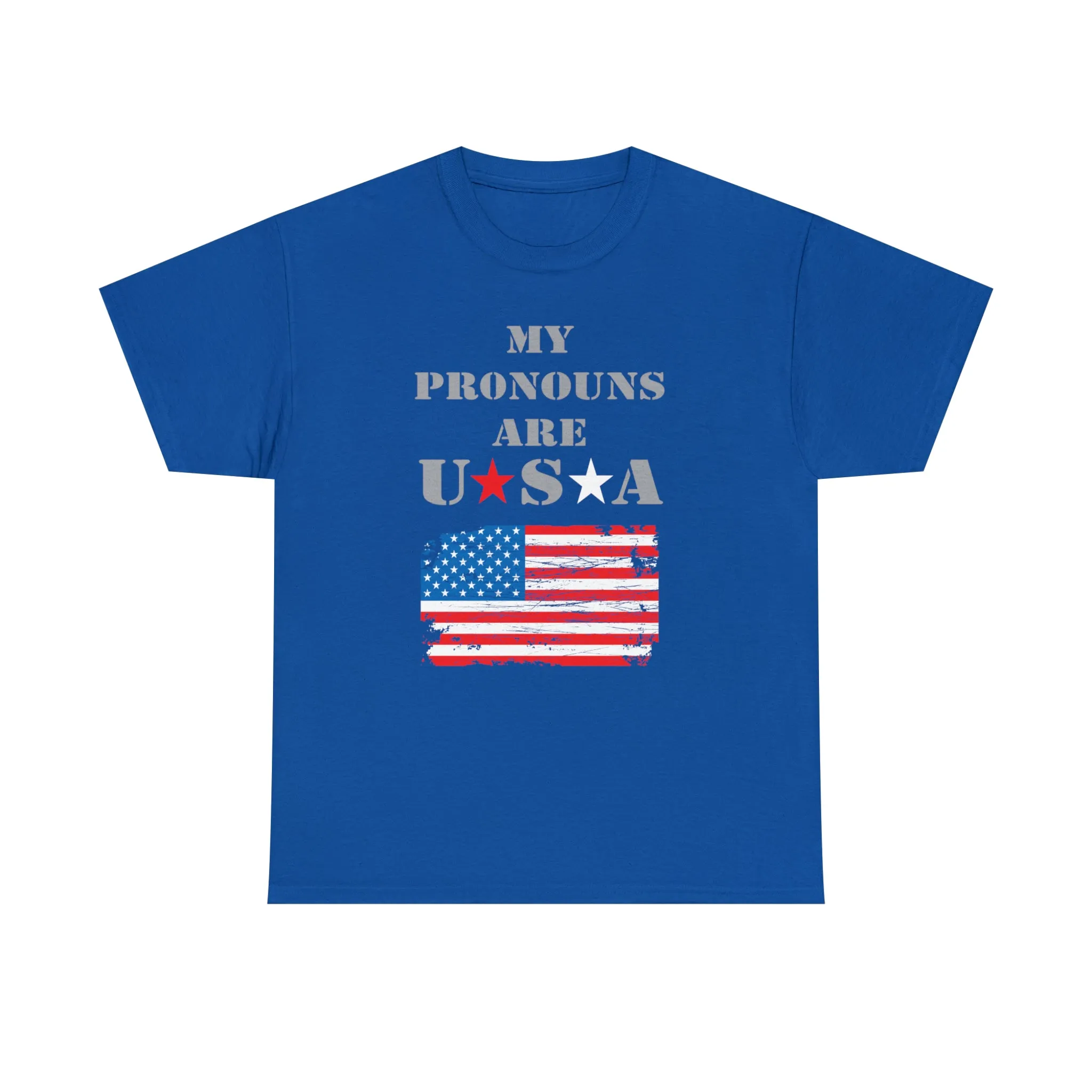 "My Pronouns are USA" in a super comfy heavy cotton t-shirt