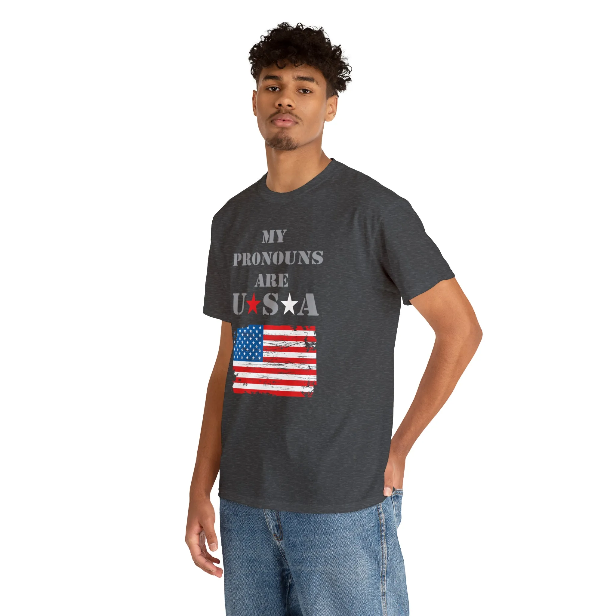 "My Pronouns are USA" in a super comfy heavy cotton t-shirt