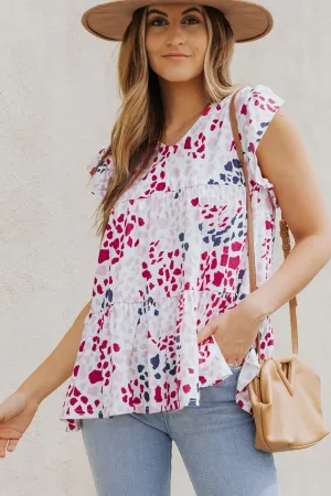 Raw Beauty V Neck Babydoll Cap Sleeve Blouse