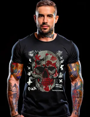 Rhinestones T Shirt Skull Red Exclusive GM Trademark