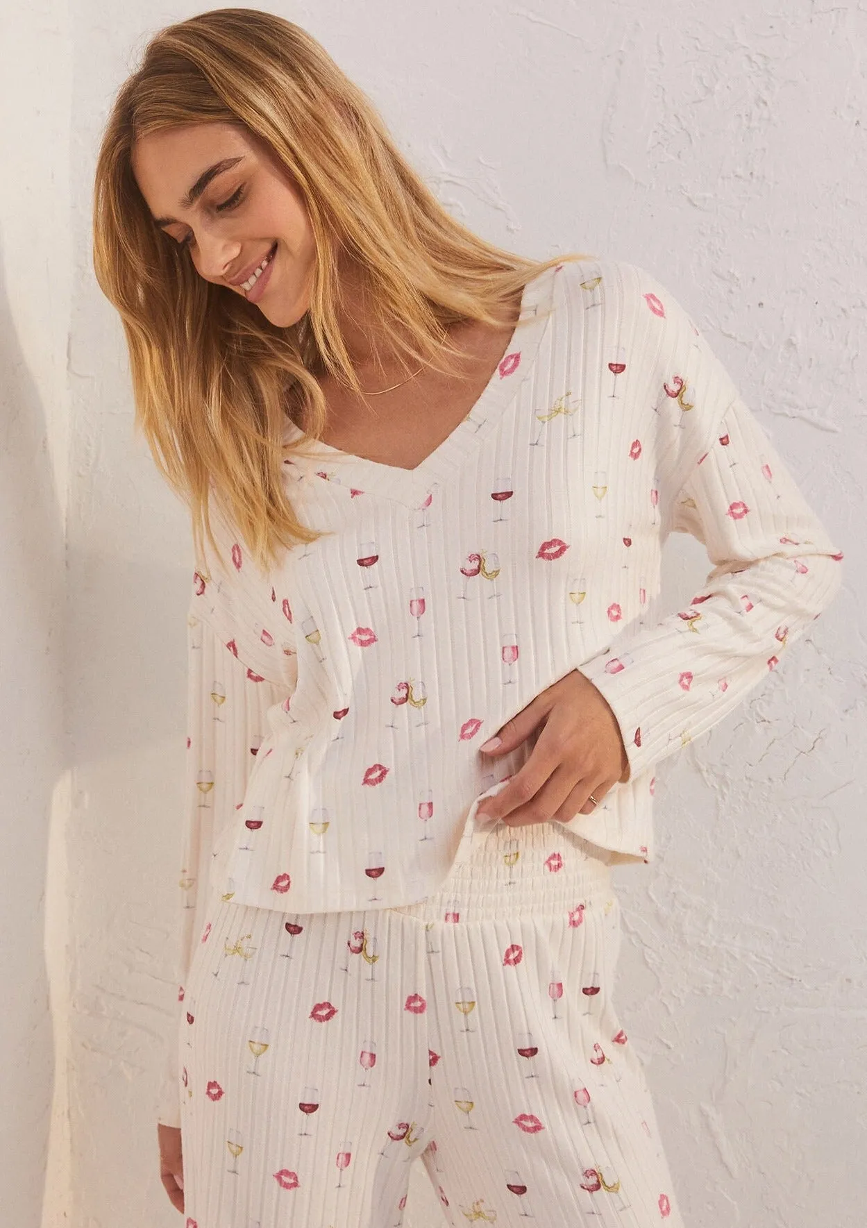 rib v neck wine top