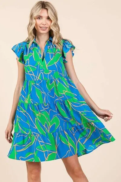 Ruffle Sleeve Tiered Mini Dress