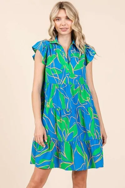 Ruffle Sleeve Tiered Mini Dress