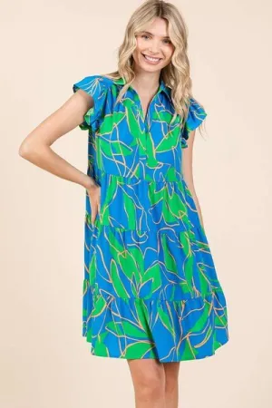 Ruffle Sleeve Tiered Mini Dress