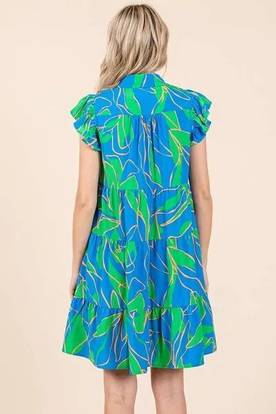 Ruffle Sleeve Tiered Mini Dress