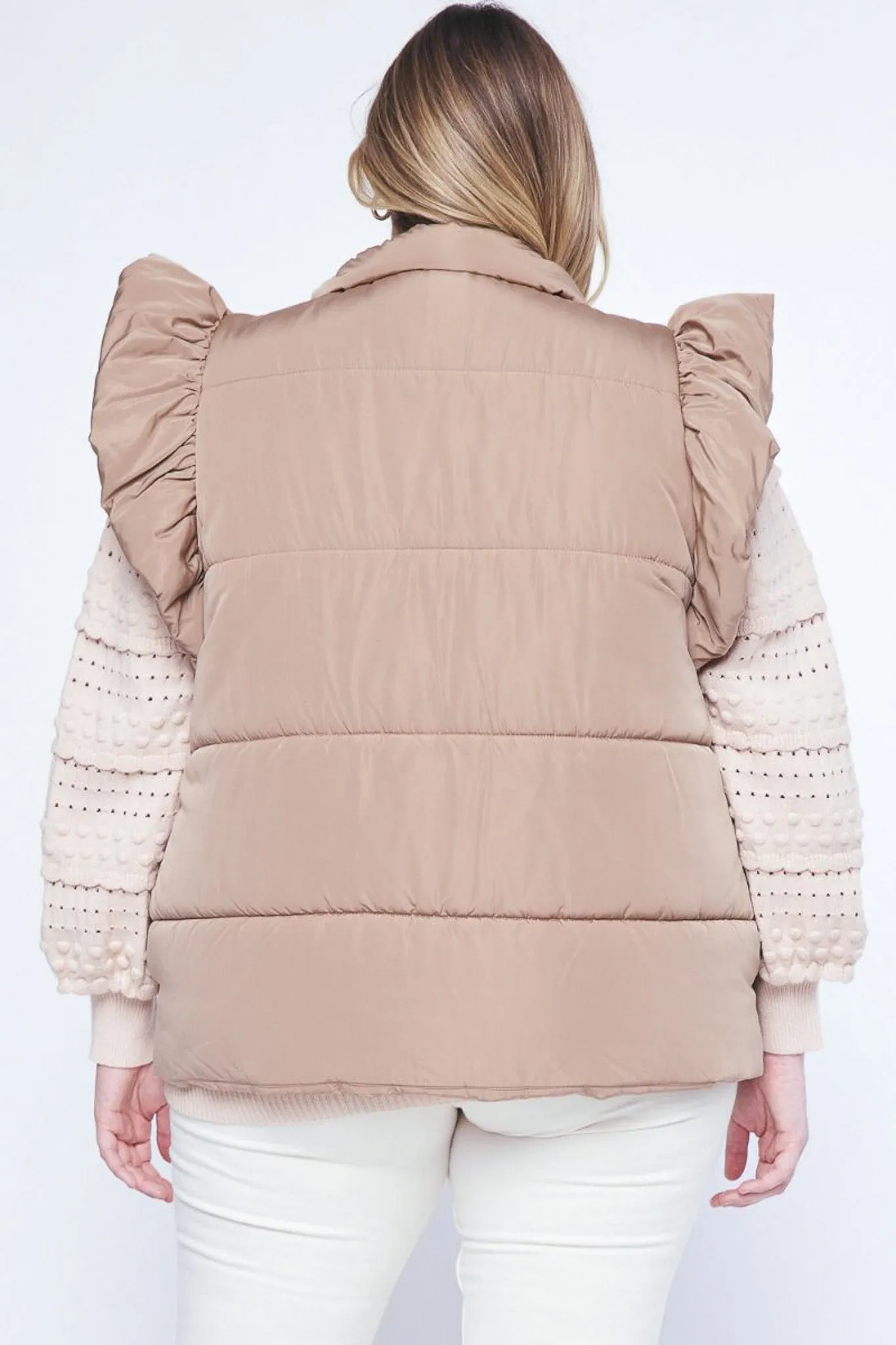 Ruffled Puffer Caramel Quilted Vest