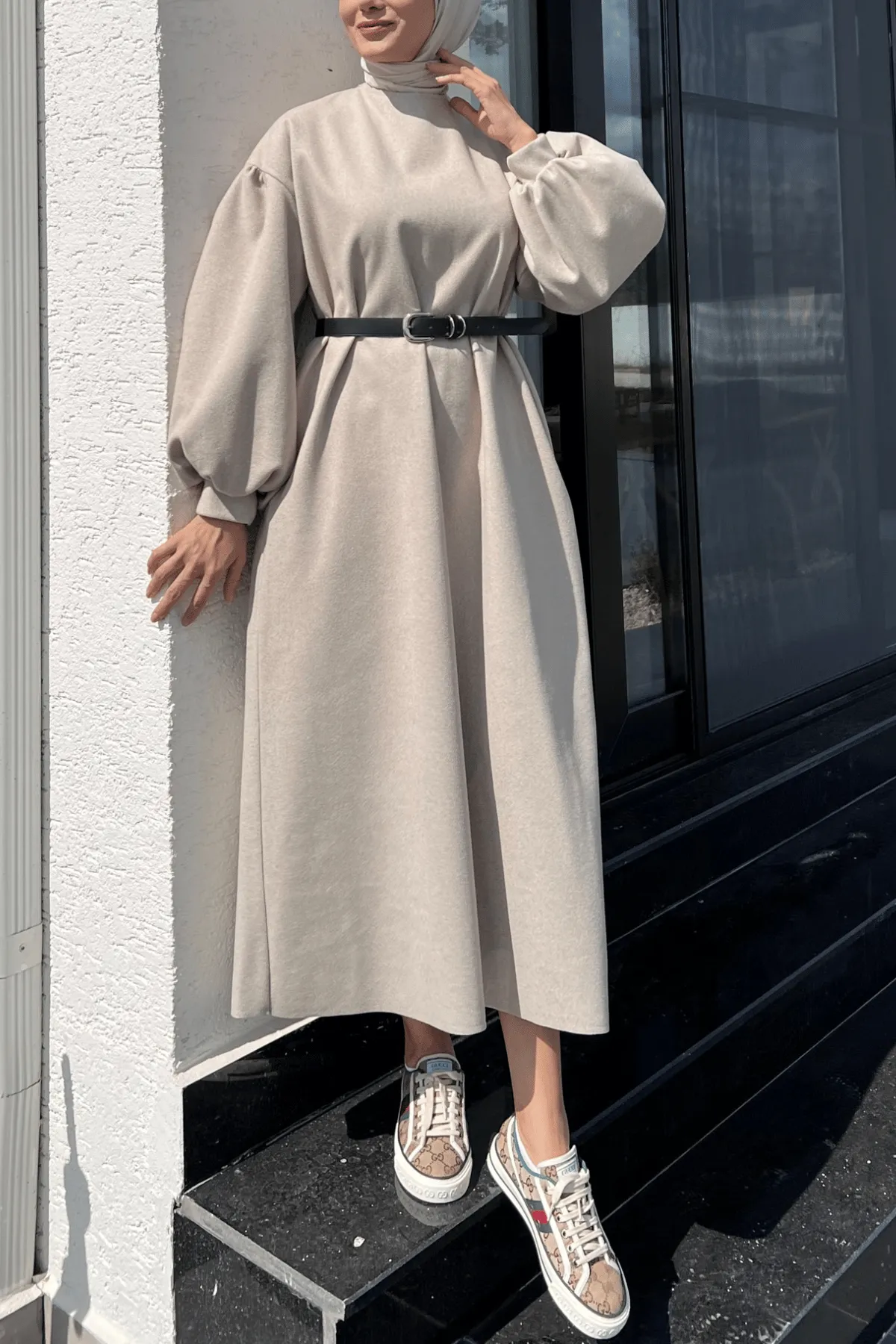 Ruffled Wool Pinafore Dress