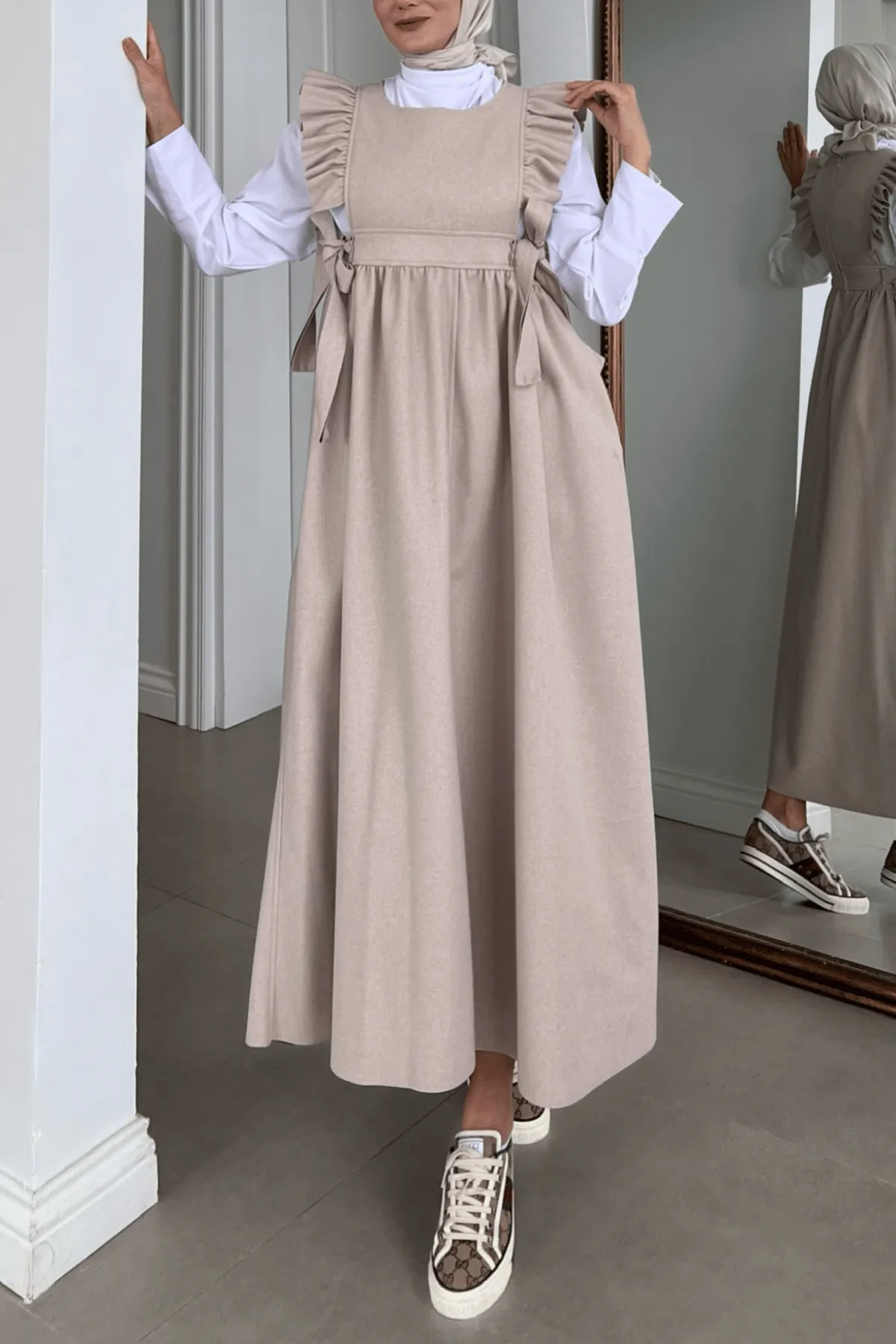 Ruffled Wool Pinafore Dress