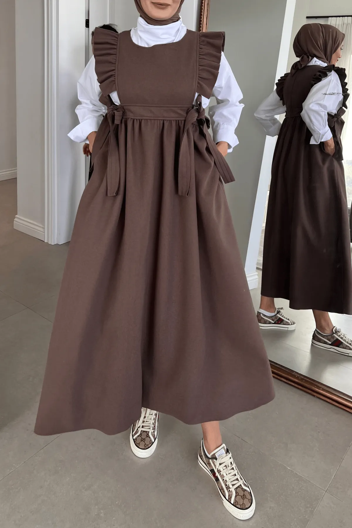 Ruffled Wool Pinafore Dress