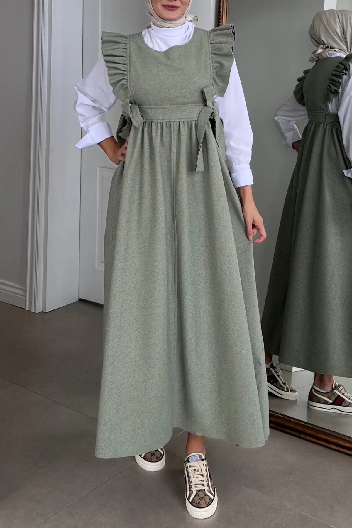 Ruffled Wool Pinafore Dress