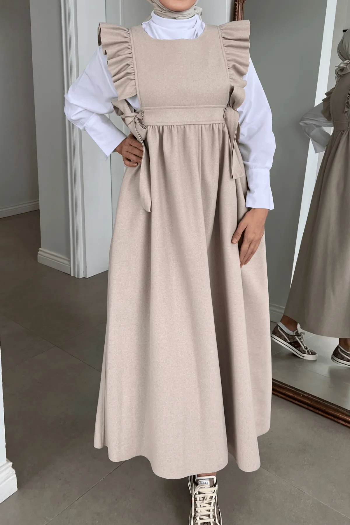 Ruffled Wool Pinafore Dress