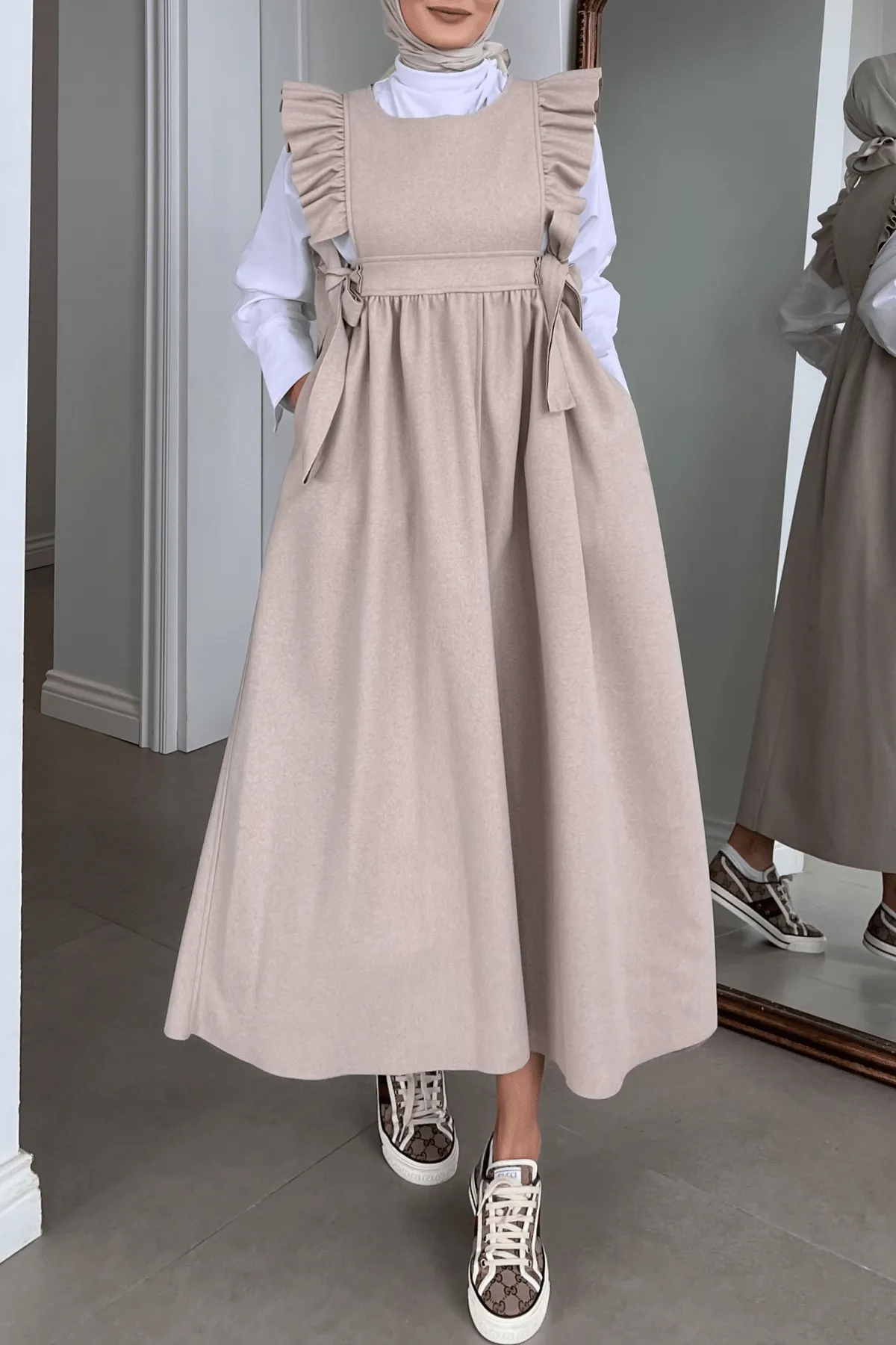 Ruffled Wool Pinafore Dress