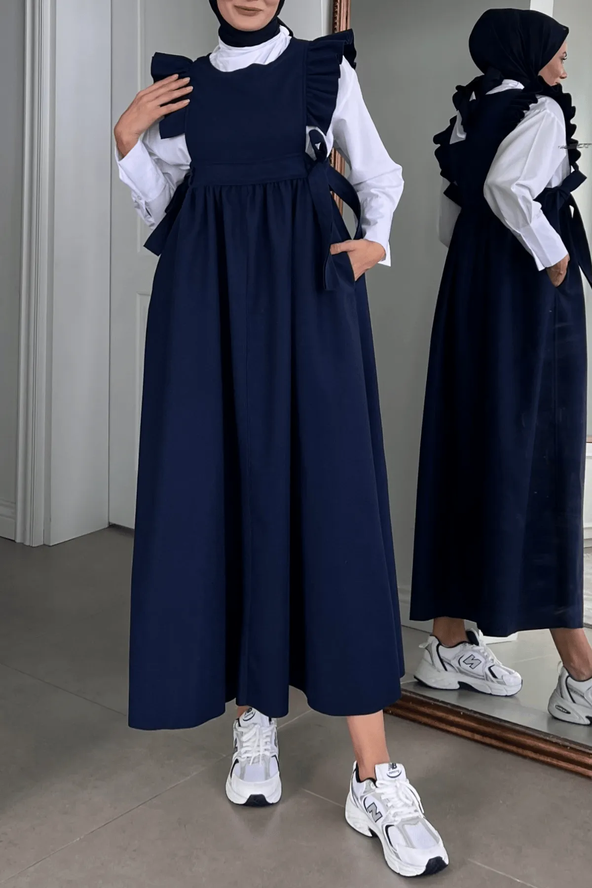 Ruffled Wool Pinafore Dress