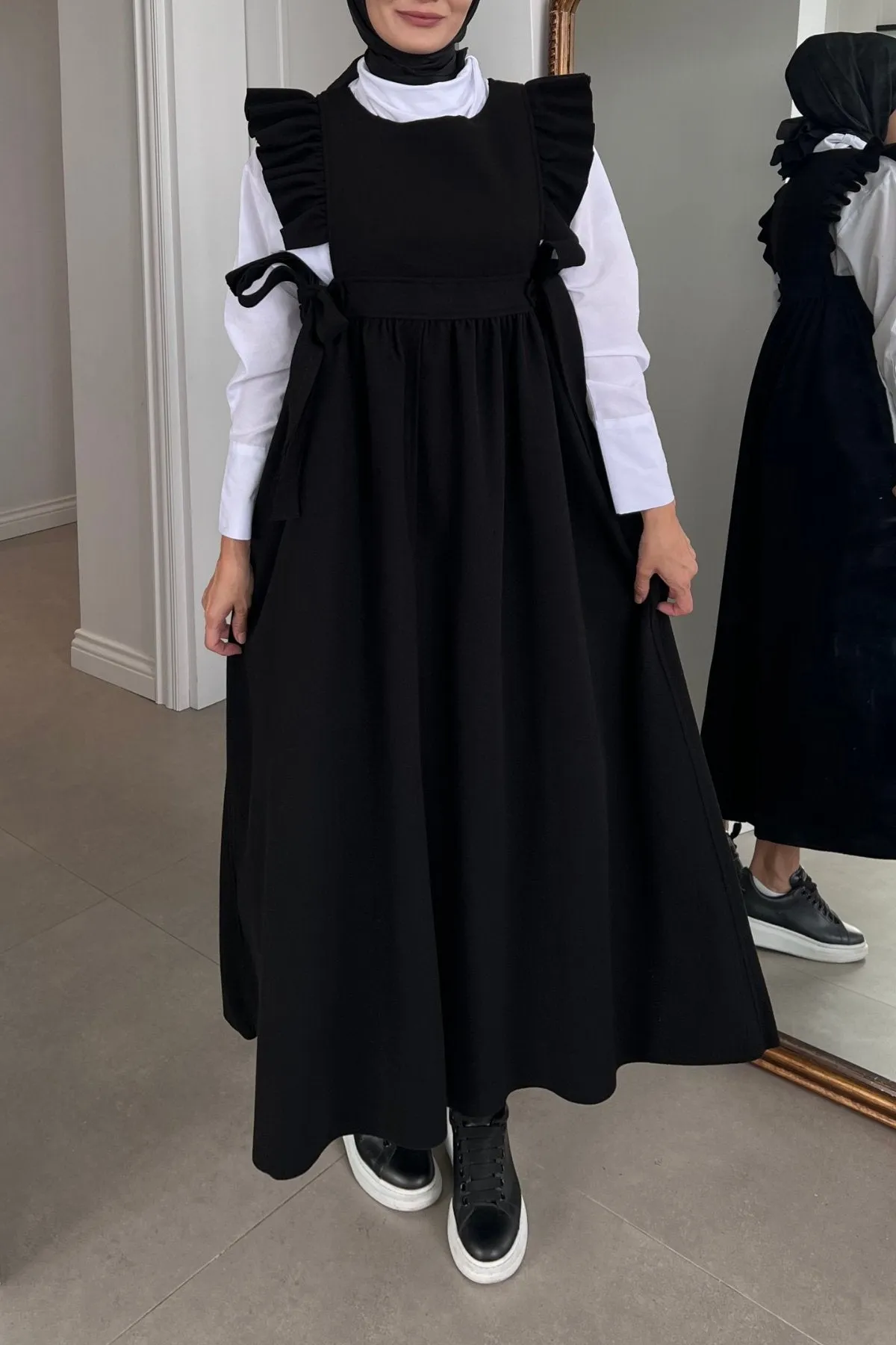 Ruffled Wool Pinafore Dress