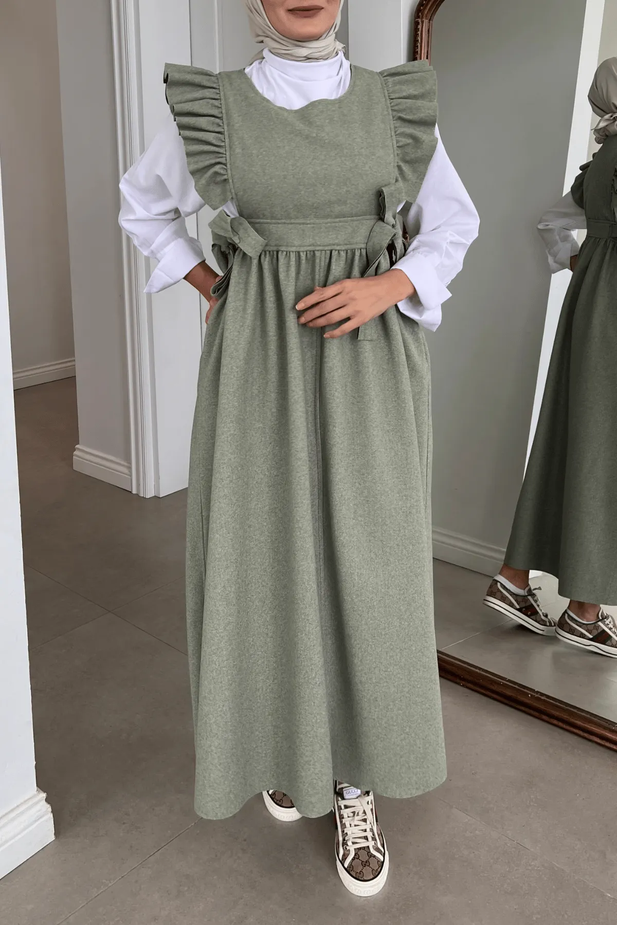 Ruffled Wool Pinafore Dress