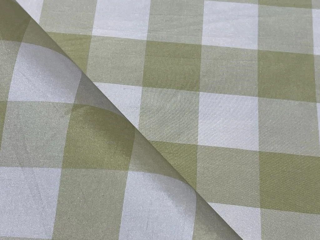 SILK TAFFETA FABRIC Apple Green &amp; Cream colour gorgeous plaids 54&quot; wideTAFC30[4]