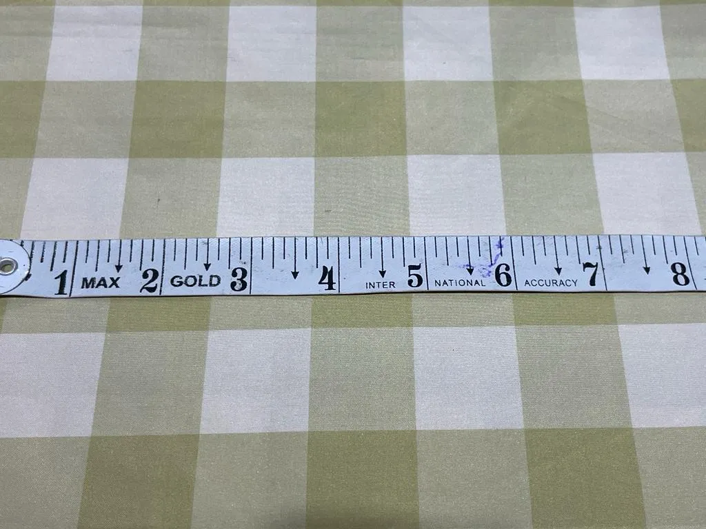SILK TAFFETA FABRIC Apple Green &amp; Cream colour gorgeous plaids 54&quot; wideTAFC30[4]