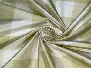SILK TAFFETA FABRIC Apple Green &amp; Cream colour gorgeous plaids 54&quot; wideTAFC30[4]