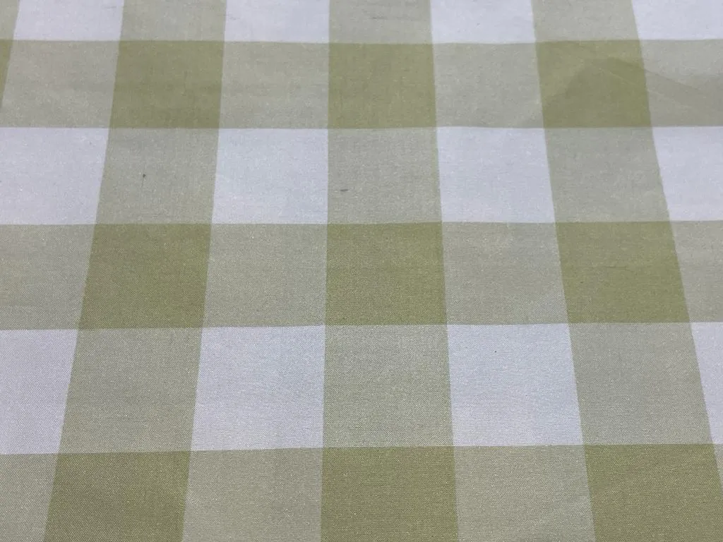 SILK TAFFETA FABRIC Apple Green &amp; Cream colour gorgeous plaids 54&quot; wideTAFC30[4]
