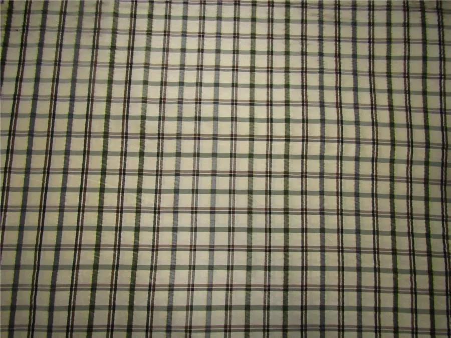 Silk taffeta fabric checks cream/grey black/brown /green 54" wide TAF#C56[3]